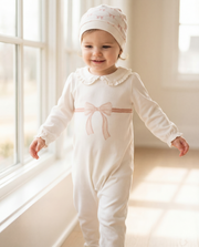 100% Organic Cotton Interlock Footed Baby Romper with Hat - Soft Sustainable Sleepwear