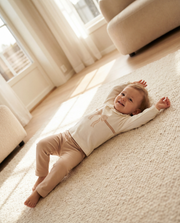 Organic Cotton Interlock Ecru/Dusty Pink Long Sleeve Blouse & Pants Set - Bow Detail (2 Piece)