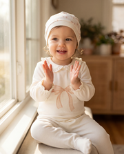 100% Organic Cotton Interlock Footed Baby Romper with Hat - Soft Sustainable Sleepwear
