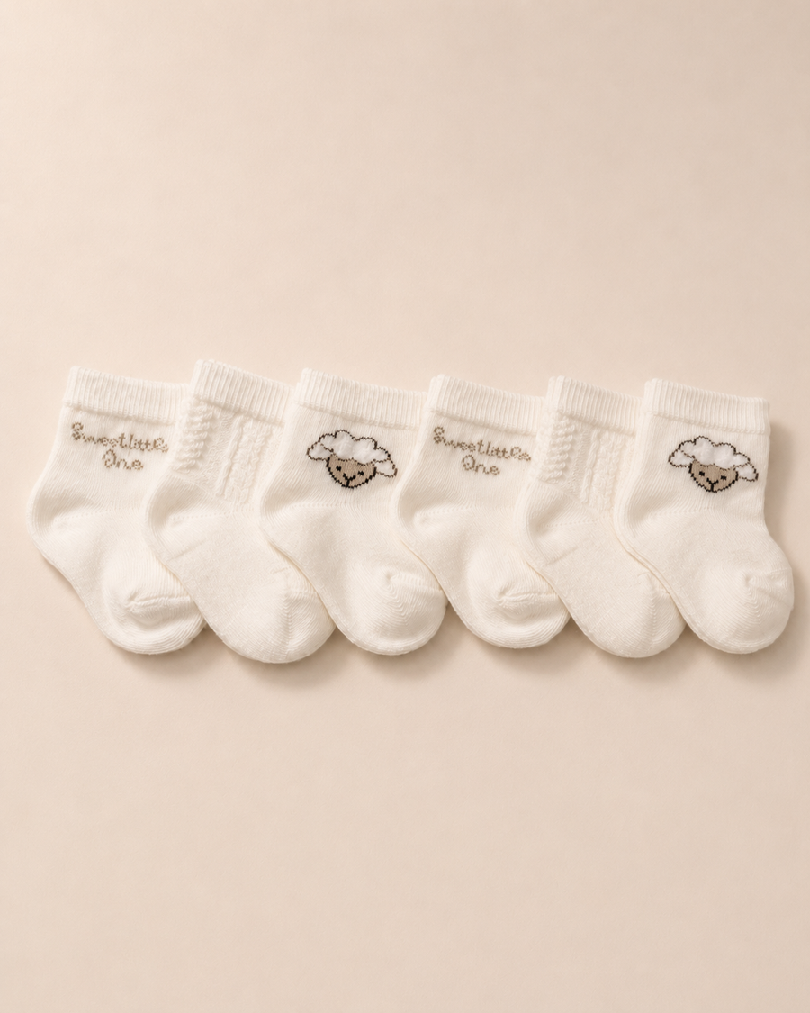 Sweet Little One Organic Cotton Baby Socks – 6 Pack | Ivory White