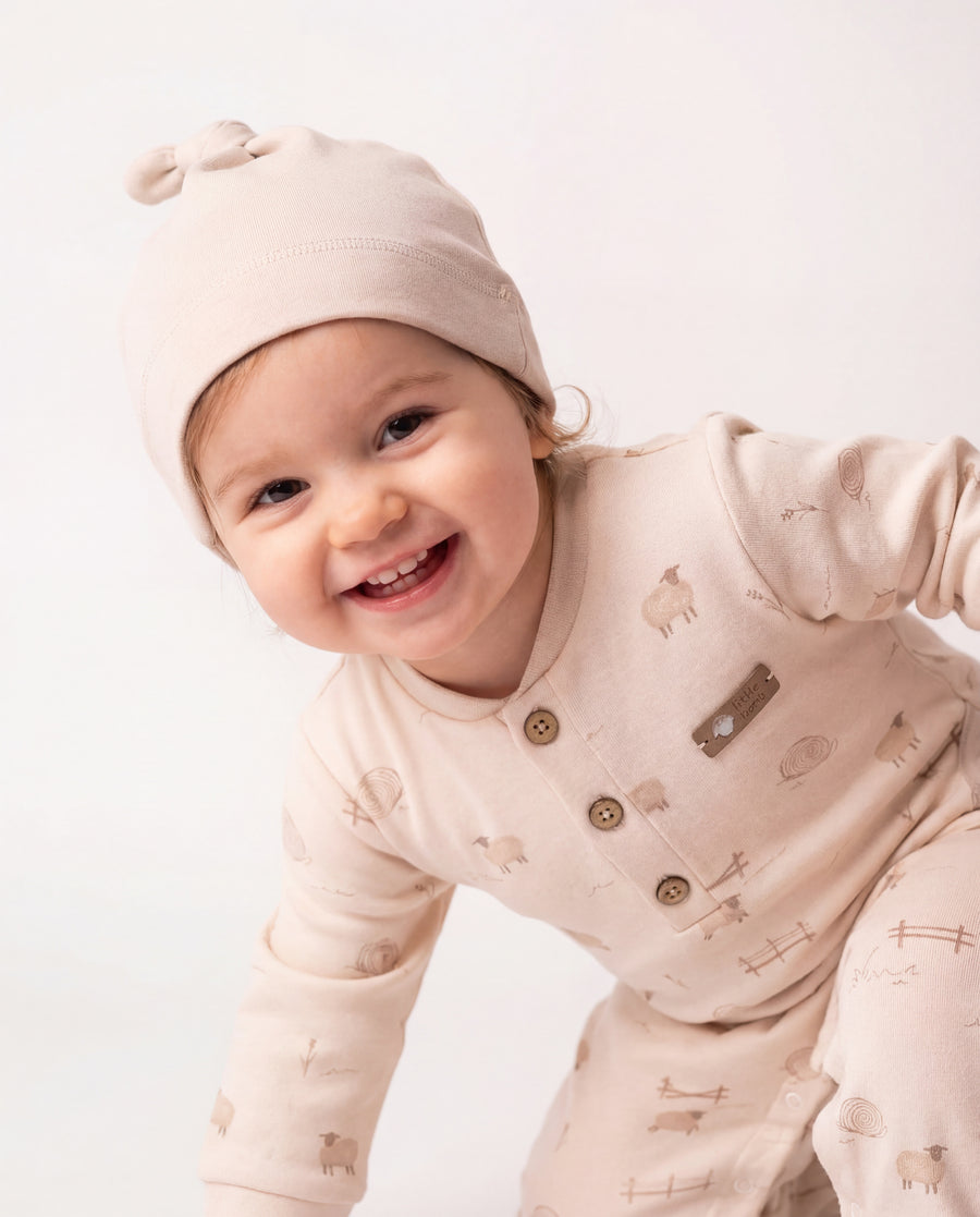 Organic Baby Footed Romper Set - Interlock Cotton with Matching Hat