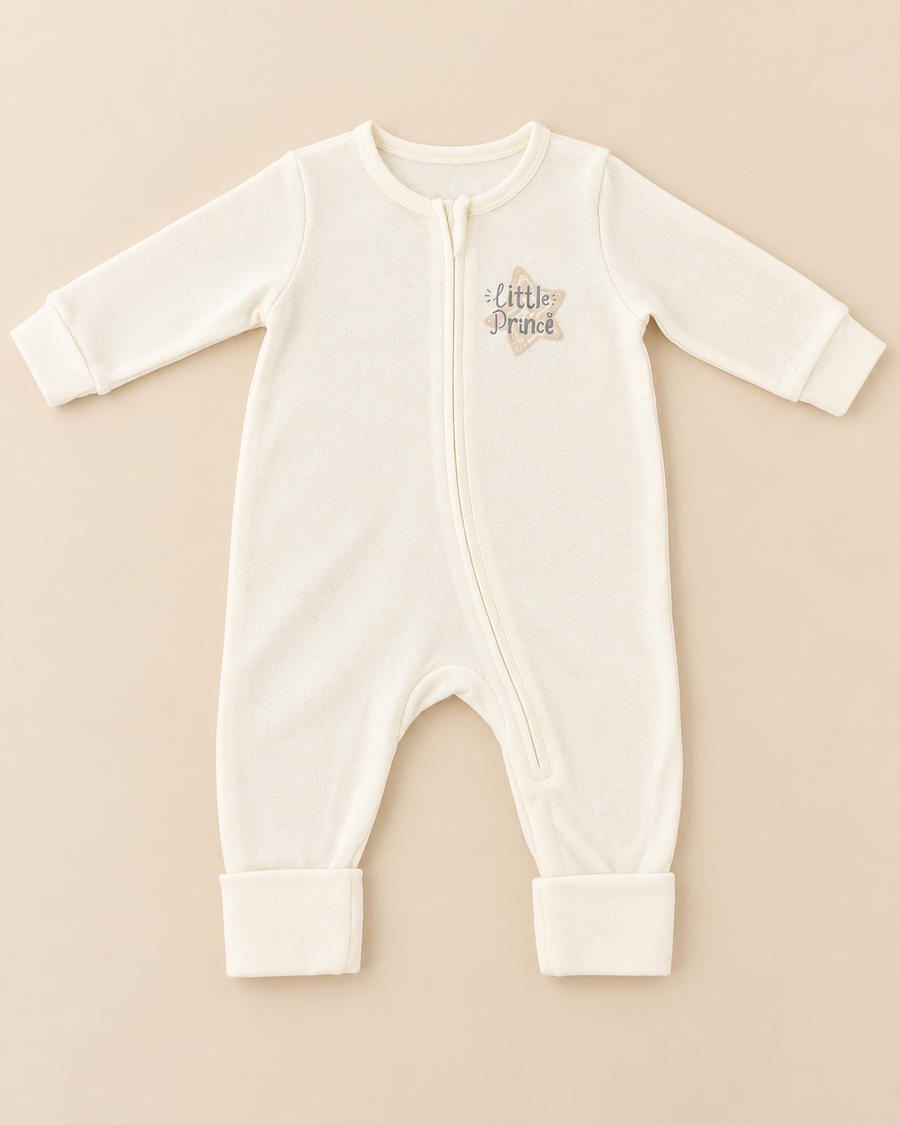 Little Prince Organic Cotton Baby Romper – Cream & Peach