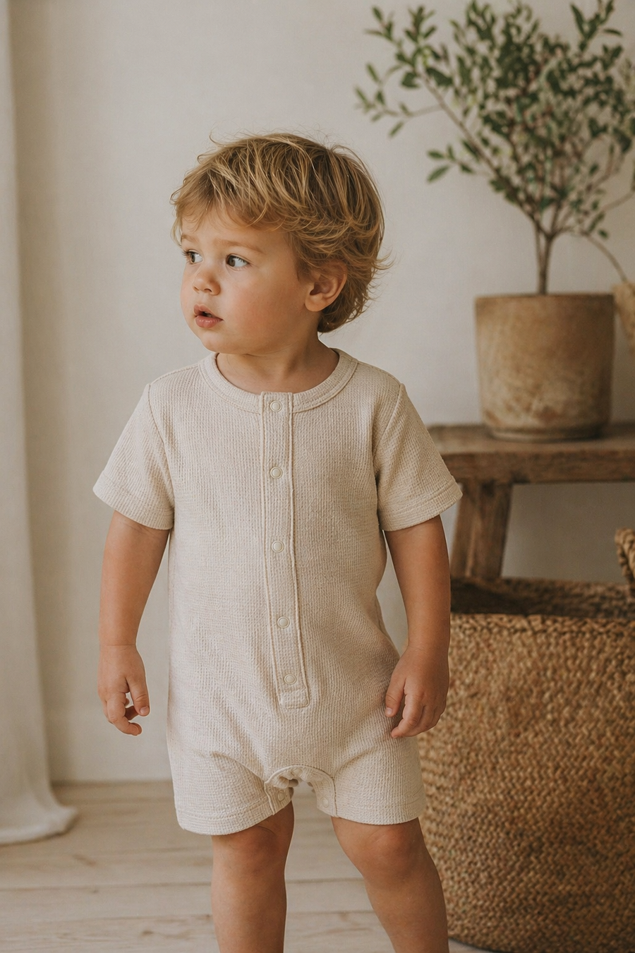 100% Organic Waffle Cotton Short Sleeve Romper