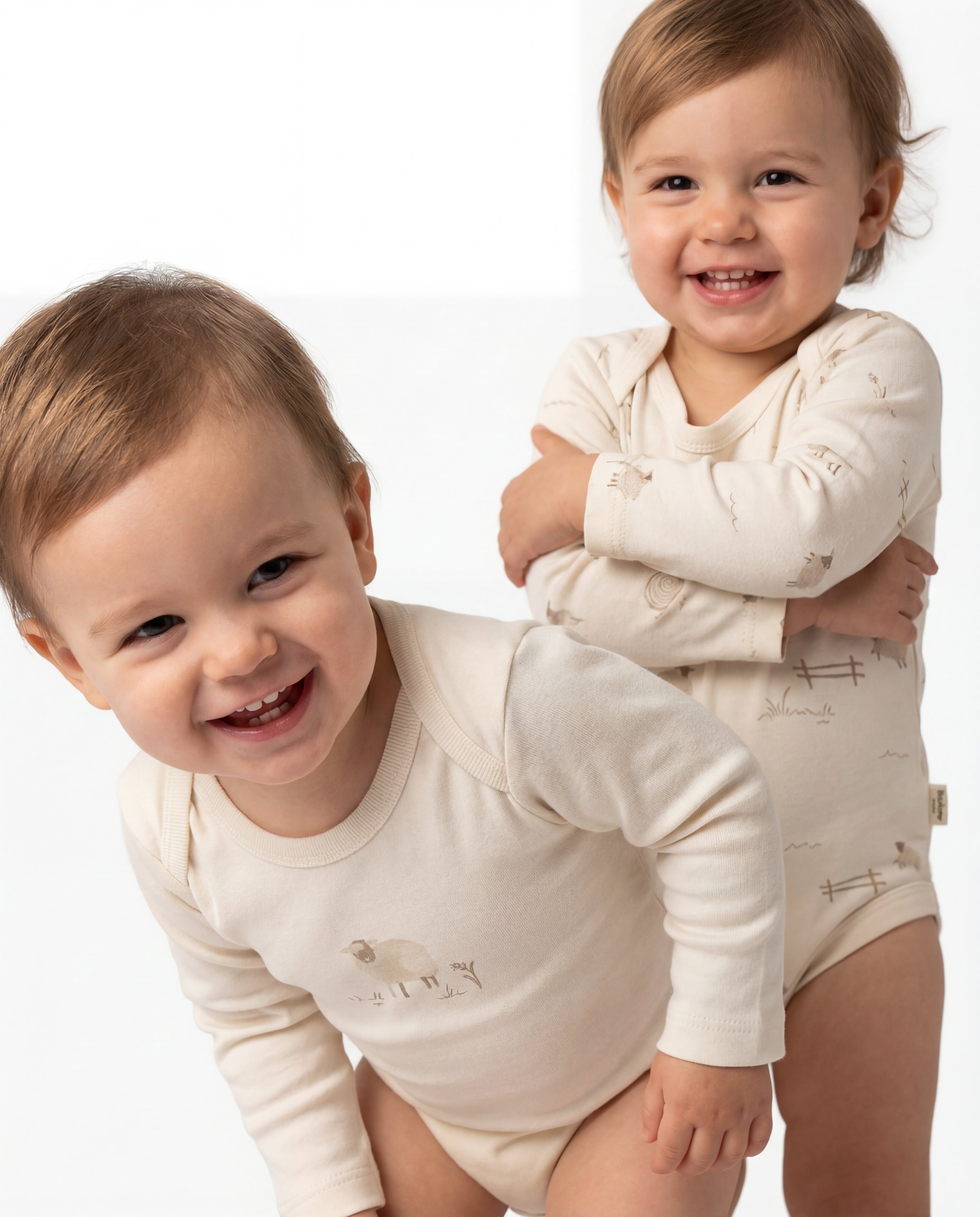 Organic Cotton Baby Bodysuits - Neutral & Little Lamb Print (2 Pack)