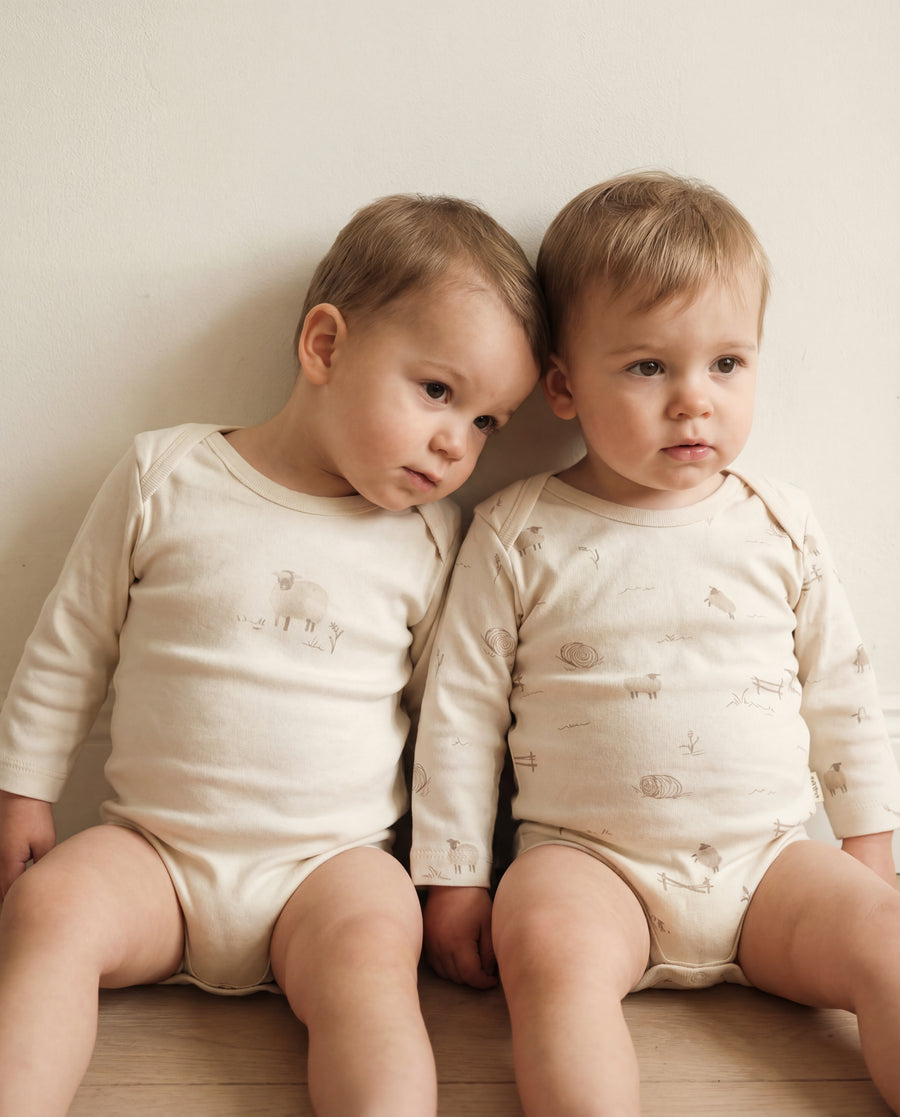 Organic Cotton Baby Bodysuits - Neutral & Little Lamb Print (2 Pack)