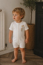 Organic Cotton Zip Front Short Sleeve Romper