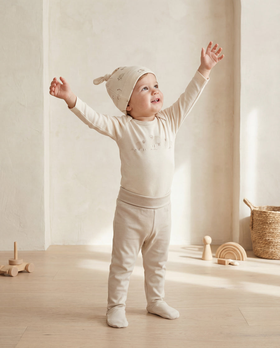 100% Organic Cotton 3-Piece Baby Set - Bodysuit, Hat & Footed Pants