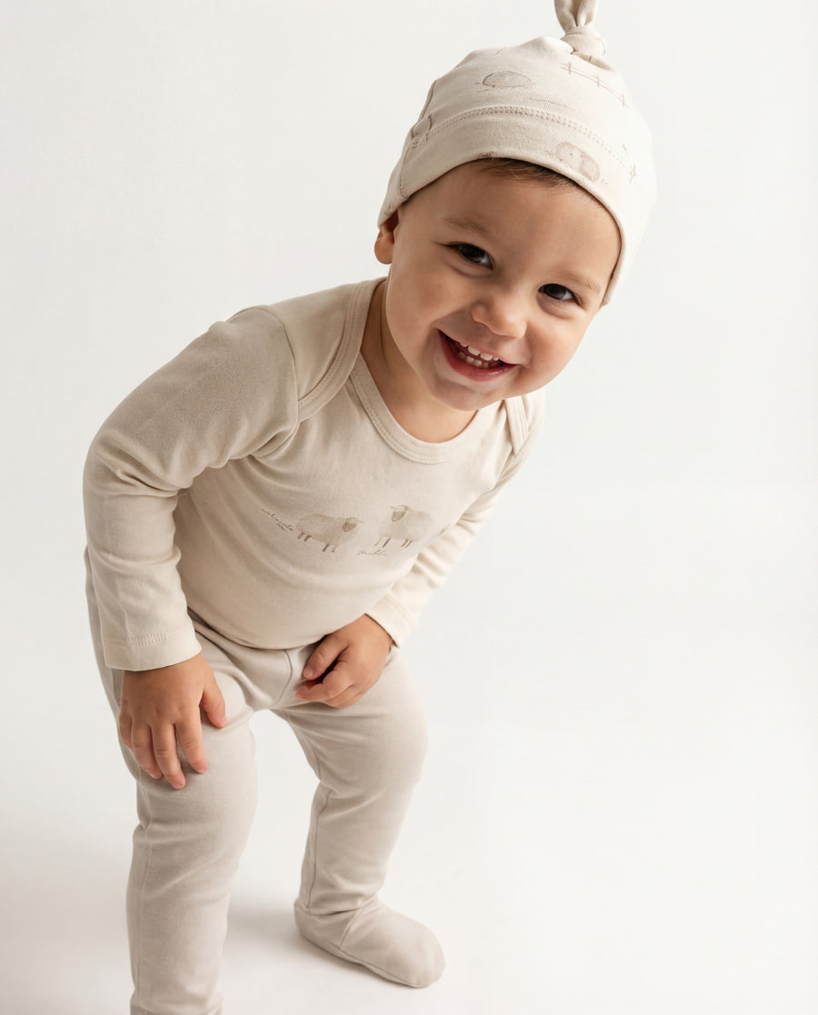 100% Organic Cotton 3-Piece Baby Set - Bodysuit, Hat & Footed Pants