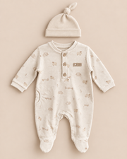 Organic Baby Footed Romper Set - Interlock Cotton with Matching Hat