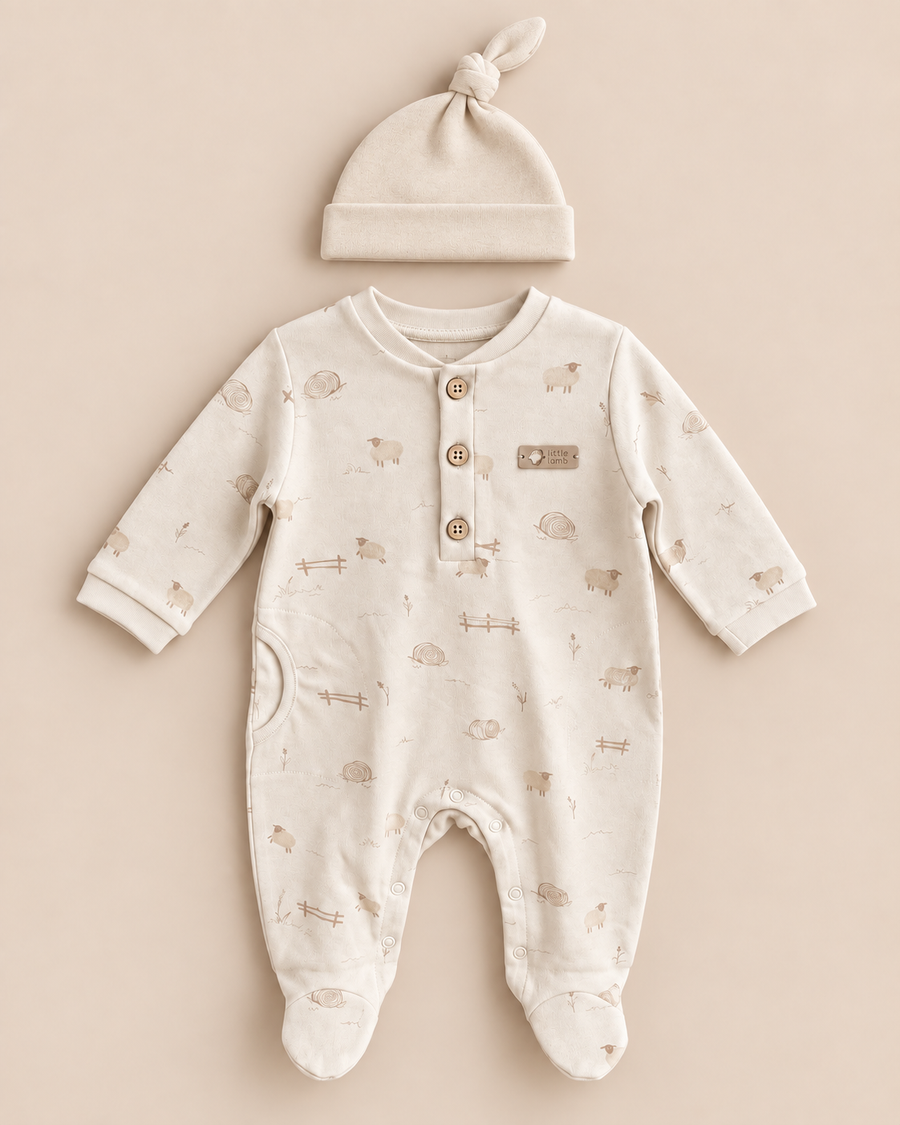 Organic Baby Footed Romper Set - Interlock Cotton with Matching Hat