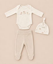 100% Organic Cotton 3-Piece Baby Set - Bodysuit, Hat & Footed Pants