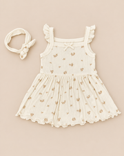 Organic Cotton Interlock Dress & Headband Set - Ivory Floral