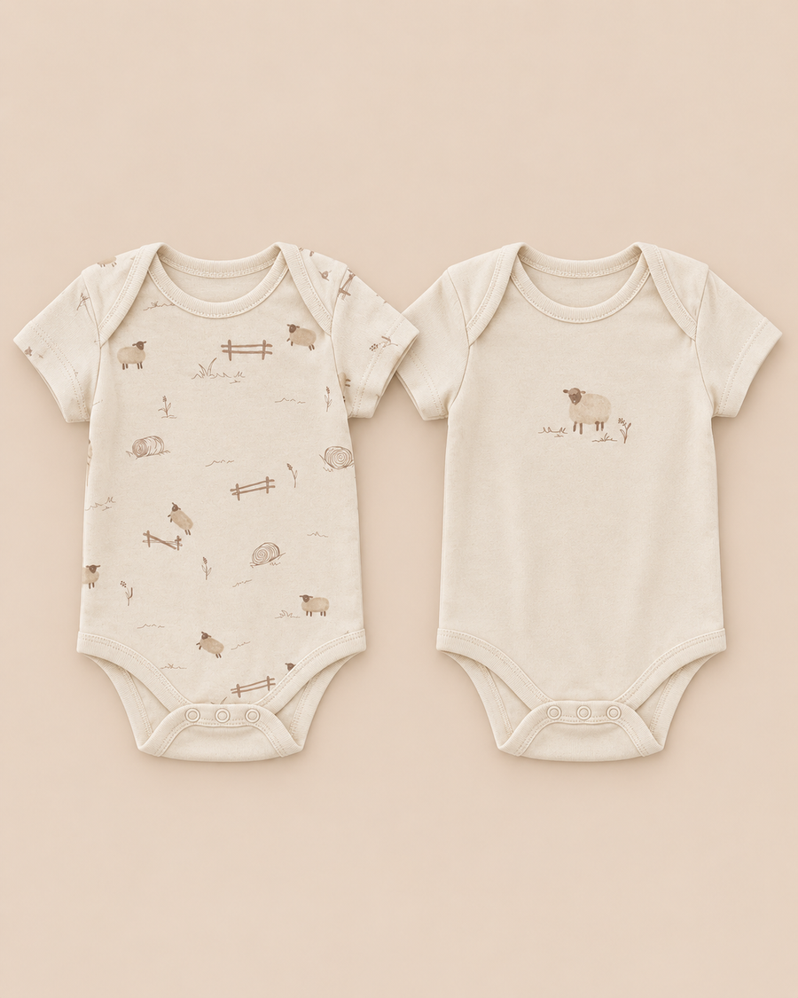 Organic Cotton Short Sleeve Sheep Print Bodysuit (2 Pack)