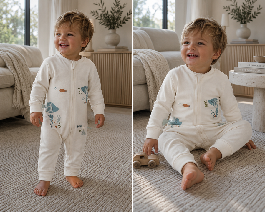 Organic Cotton Ocean Zip Sleepsuit | 100% Premium Interlock Baby Romper