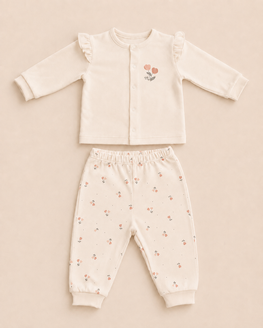 Organic Cotton Floral Baby Two-Piece Set – Cream Blush | 100% Organic Cotton Interlock