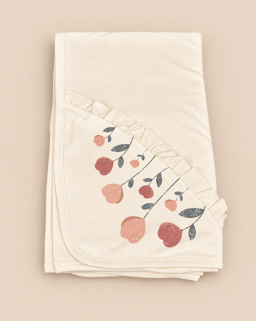 Organic Cotton Floral Baby Blanket – Warm Cream & Dusty Rose | 100% Organic Cotton Interlock