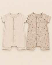 Organic Cotton Interlock Short Sleeve Romper Set - 2 Pack (Neutral & Print)