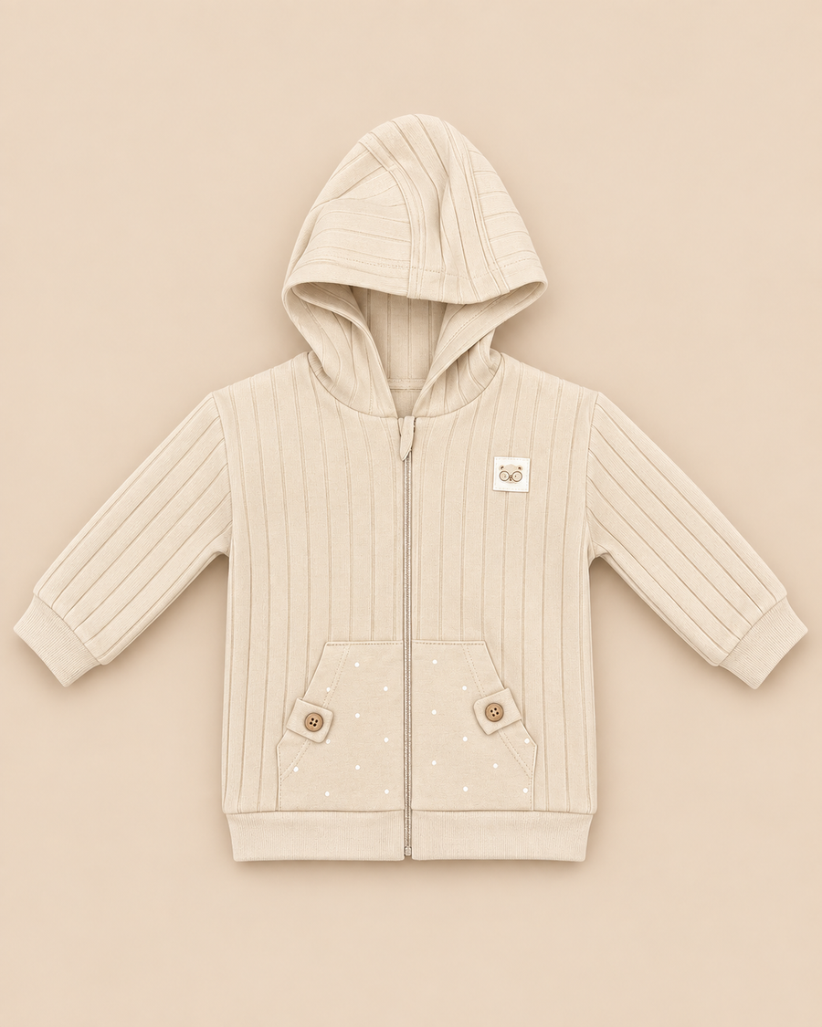 100% Organic Cotton Interlock Baby Hooded Jacket - Soft Ribbed Zip Hoodie