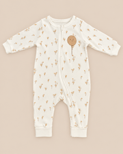 100% Organic Cotton Balloon Print Zipped Romper