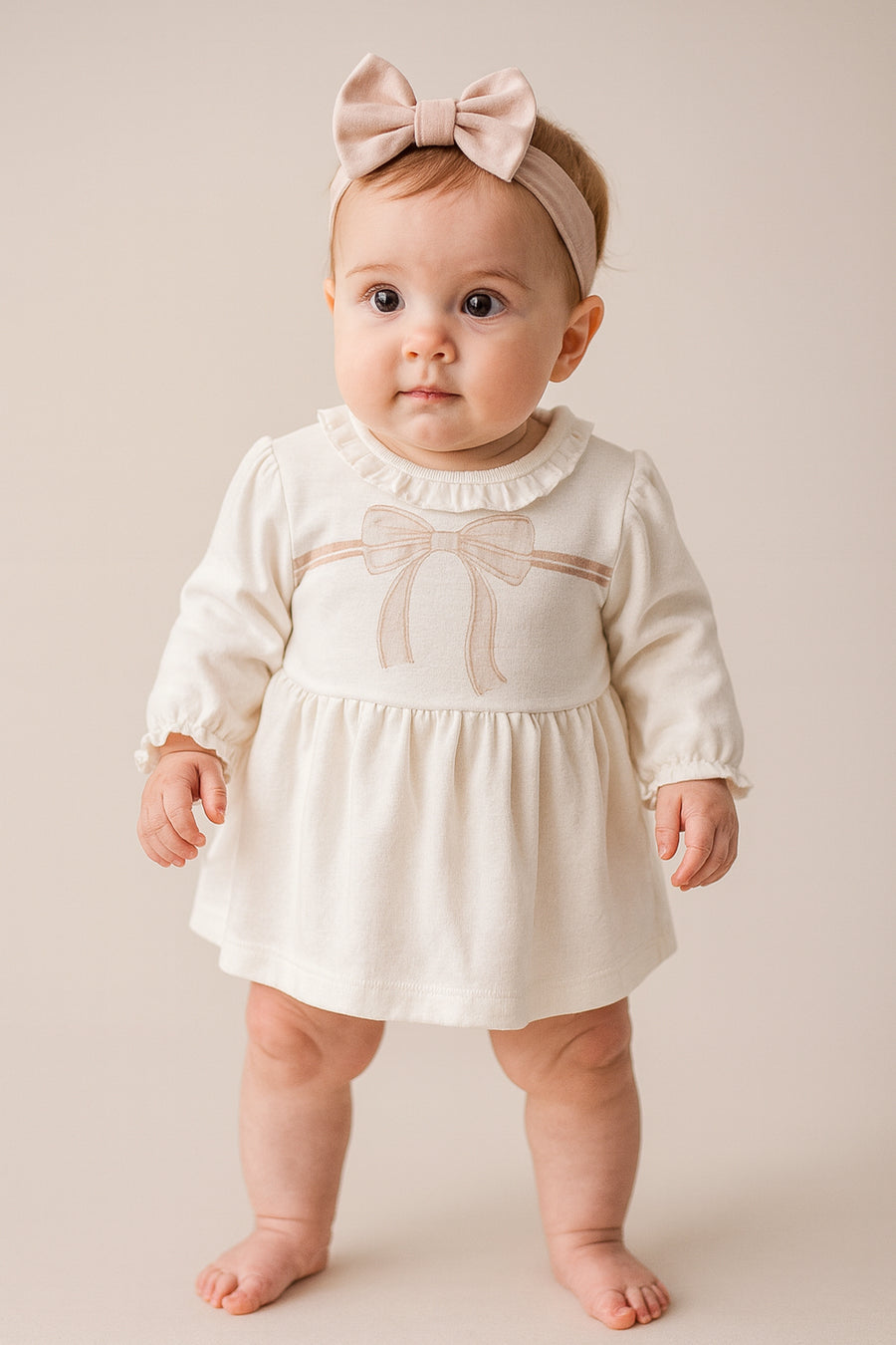 Ecru-stone dress with bow headband