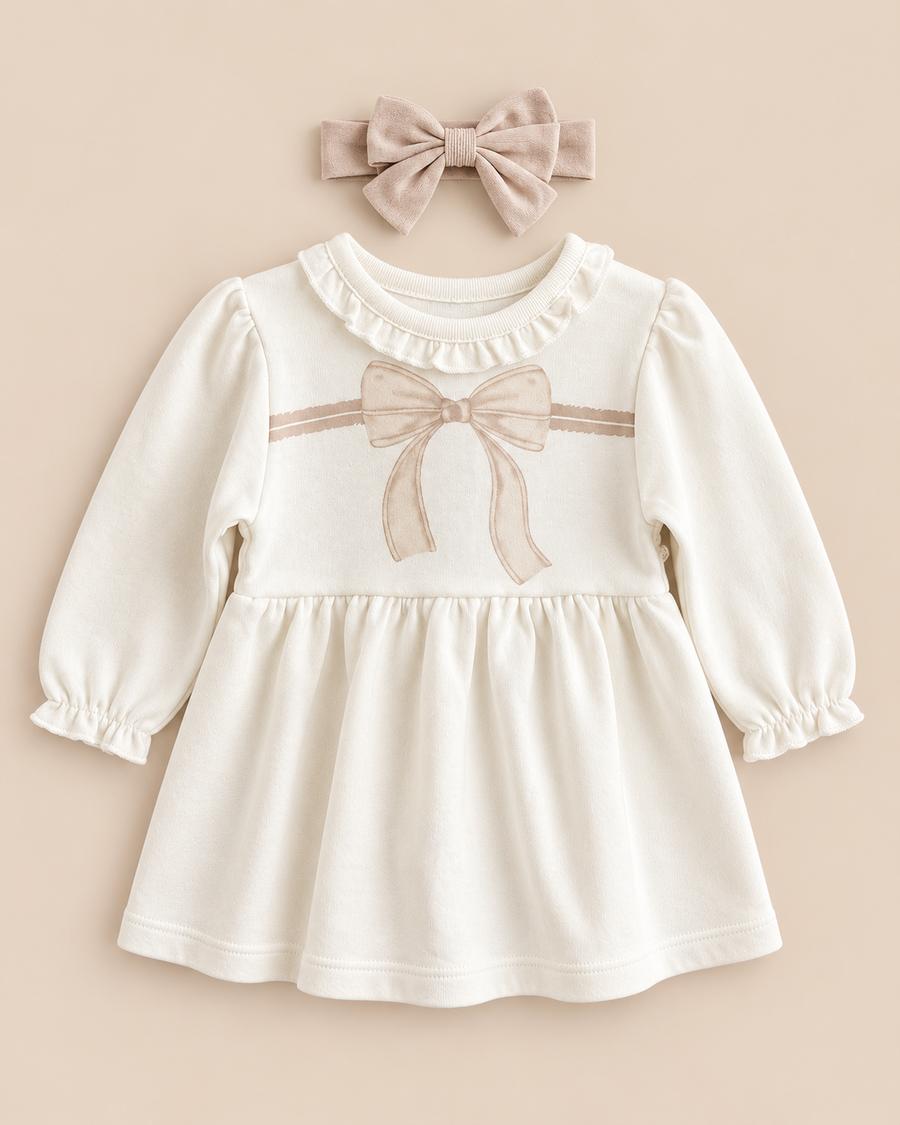 Ecru-stone dress with bow headband
