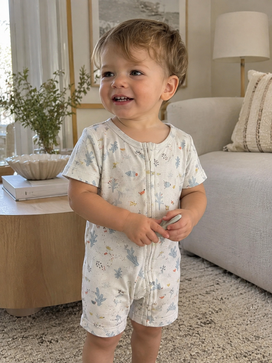 Organic Cotton Ocean Zip Romper | 100% Premium Interlock Baby Romper
