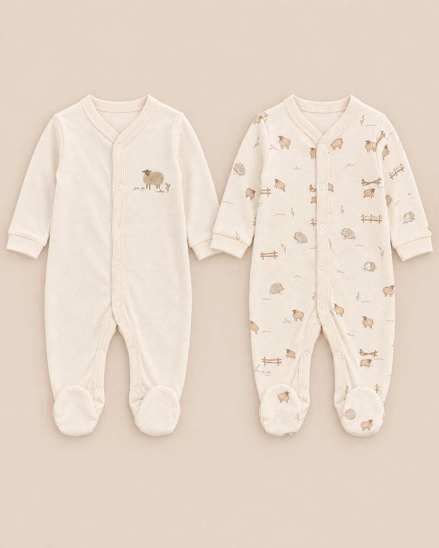 100% Organic Cotton Interlock Footed Romper Set (2 Pack)