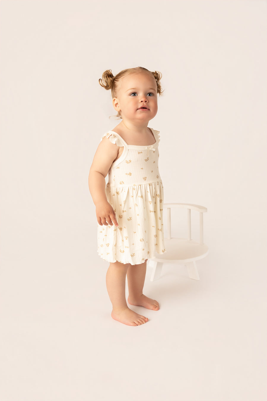 Organic Cotton Interlock Dress & Headband Set - Ivory Floral