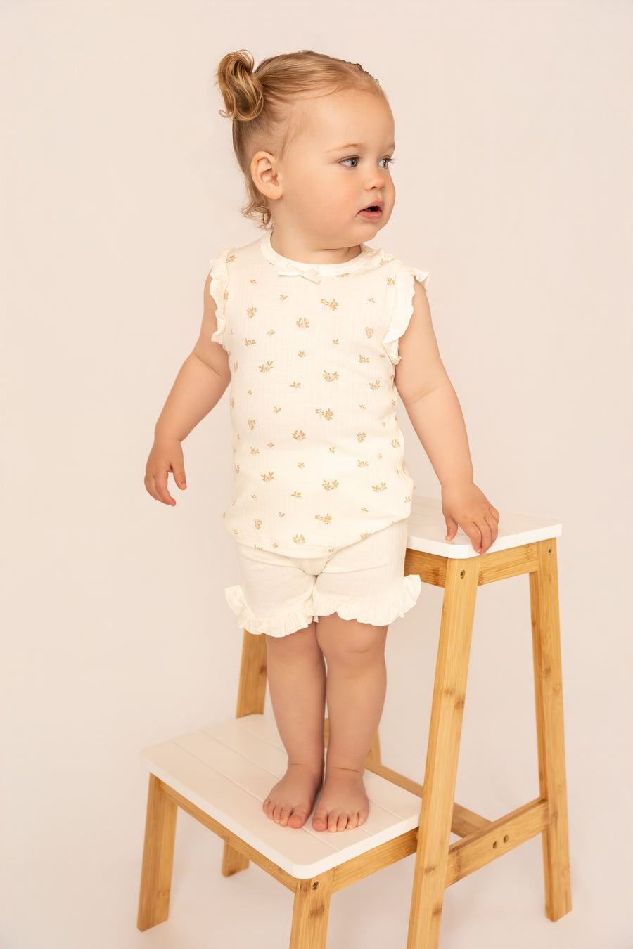 Organic Cotton Interlock Top & Shorts Set - Ivory Floral