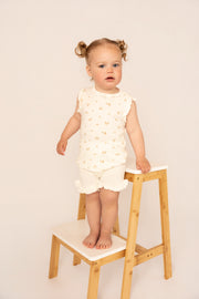 Organic Cotton Interlock Top & Shorts Set - Ivory Floral