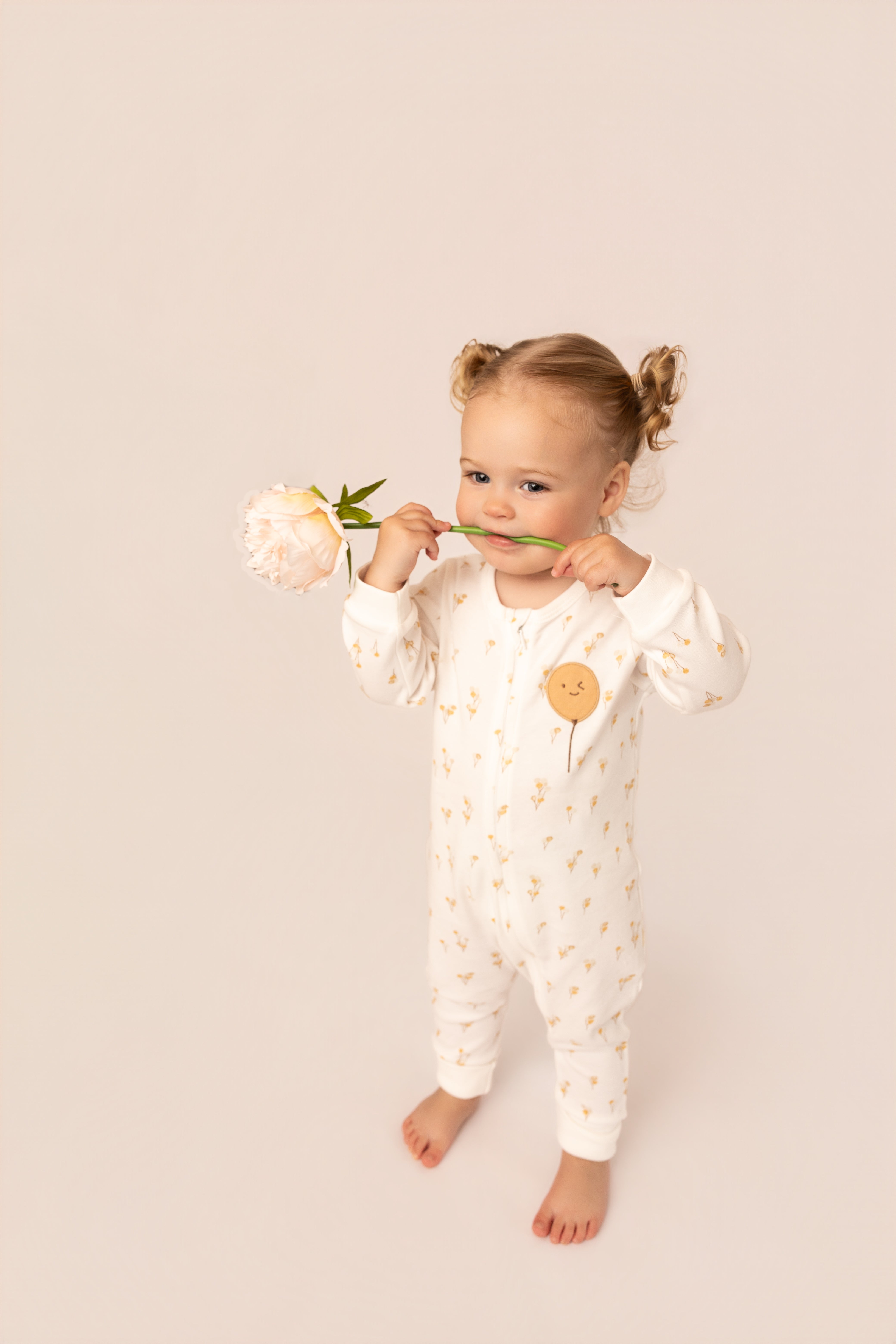 100% Organic Cotton Balloon Print Zipped Romper