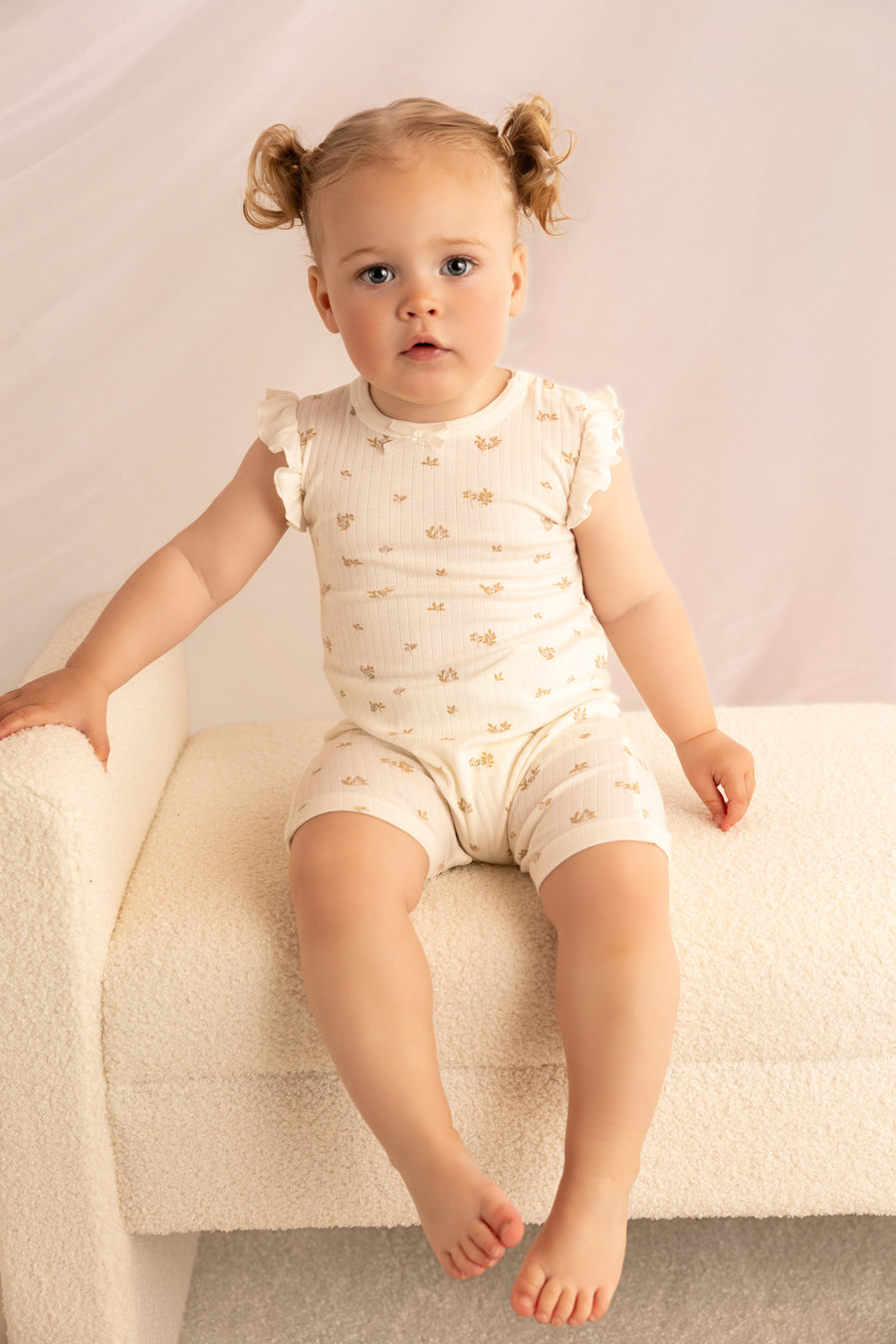 Organic Cotton Interlock Romper (2 Pack) - Ivory Floral & Ribbed