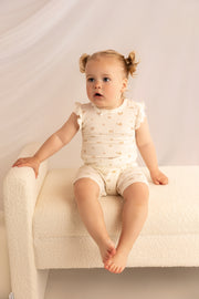 Organic Cotton Interlock Romper (2 Pack) - Ivory Floral & Ribbed