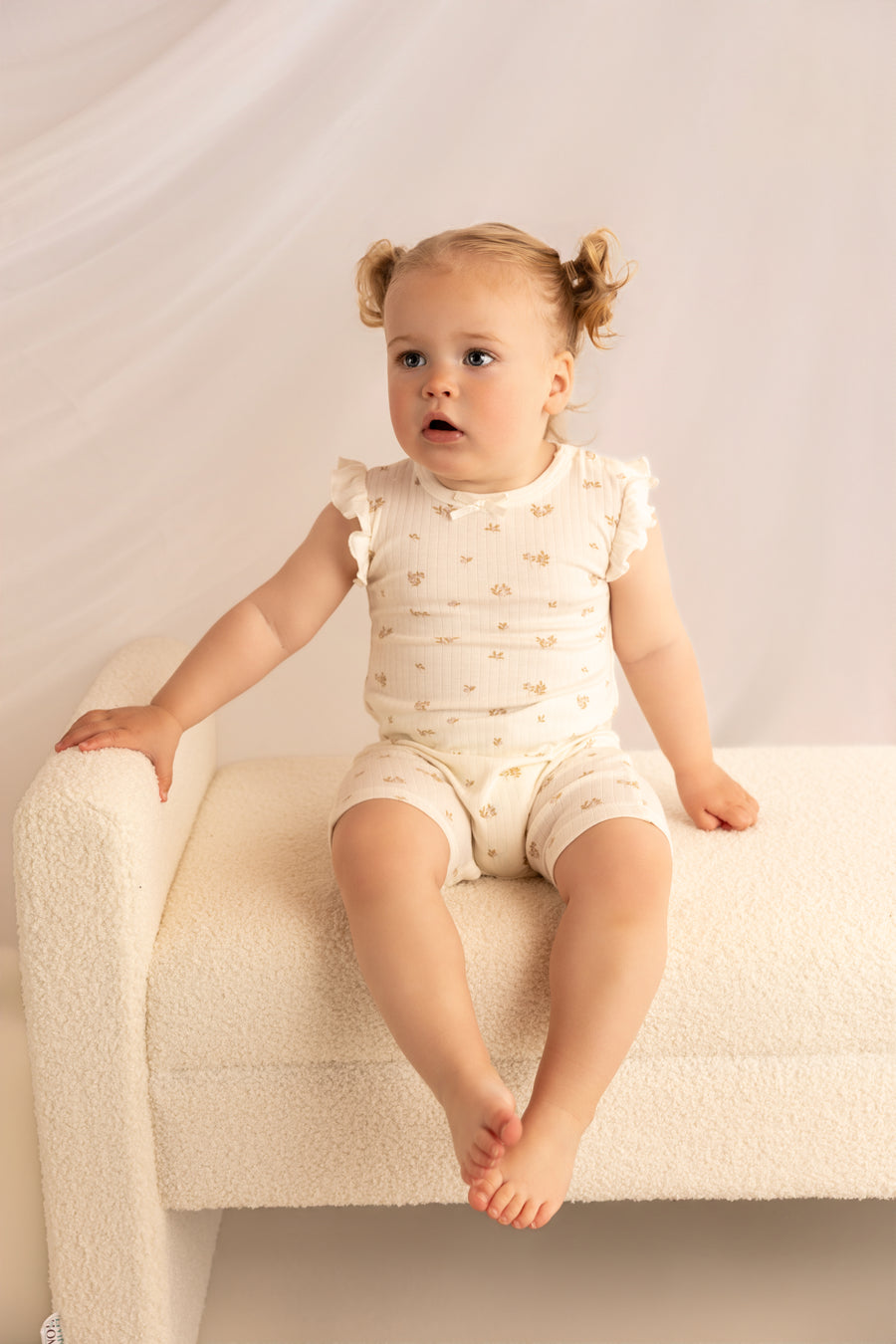 Organic Cotton Interlock Romper (2 Pack) - Ivory Floral & Ribbed
