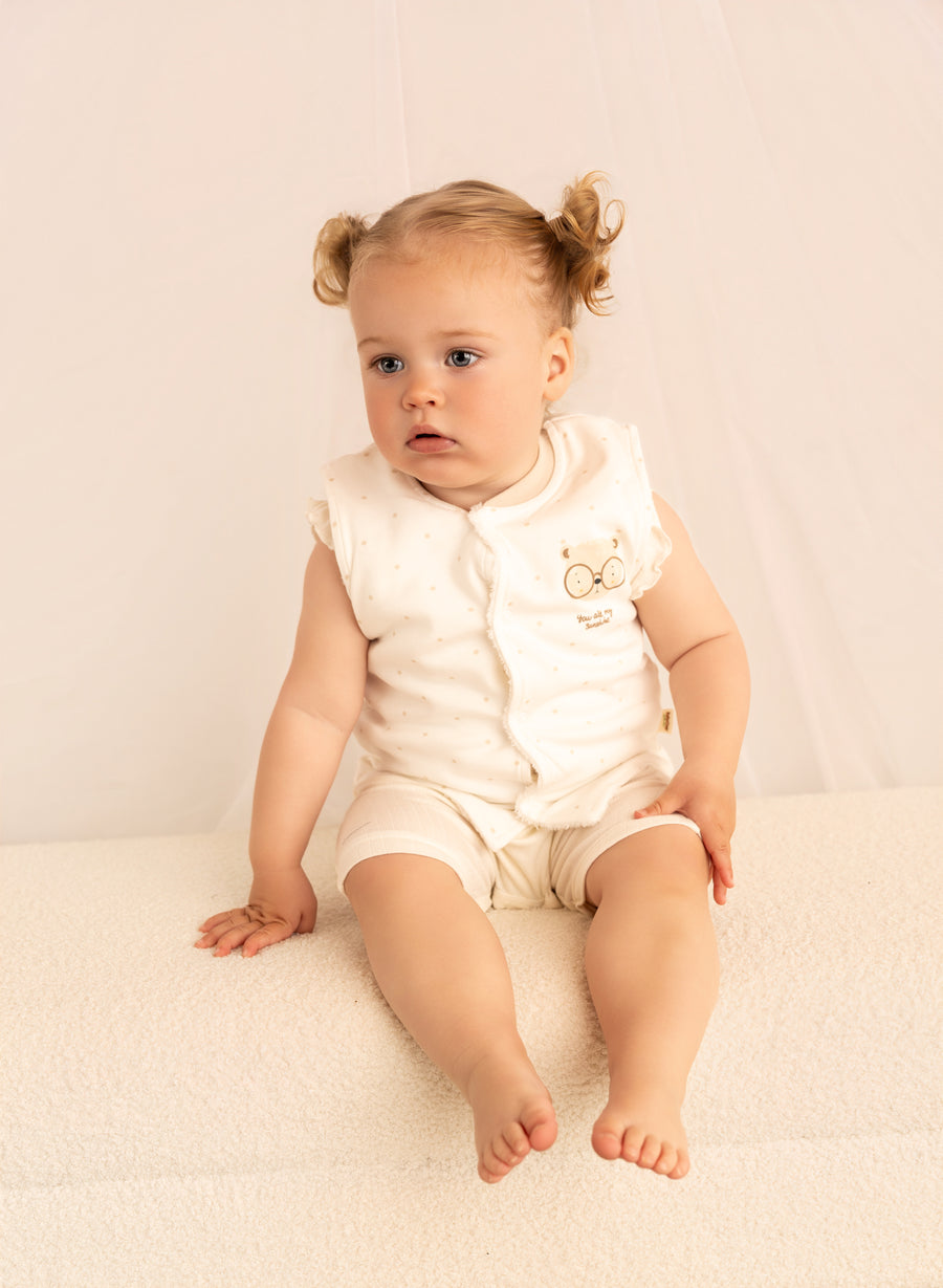 Organic Cotton Baby Gilet - Polka Dot Bear Design