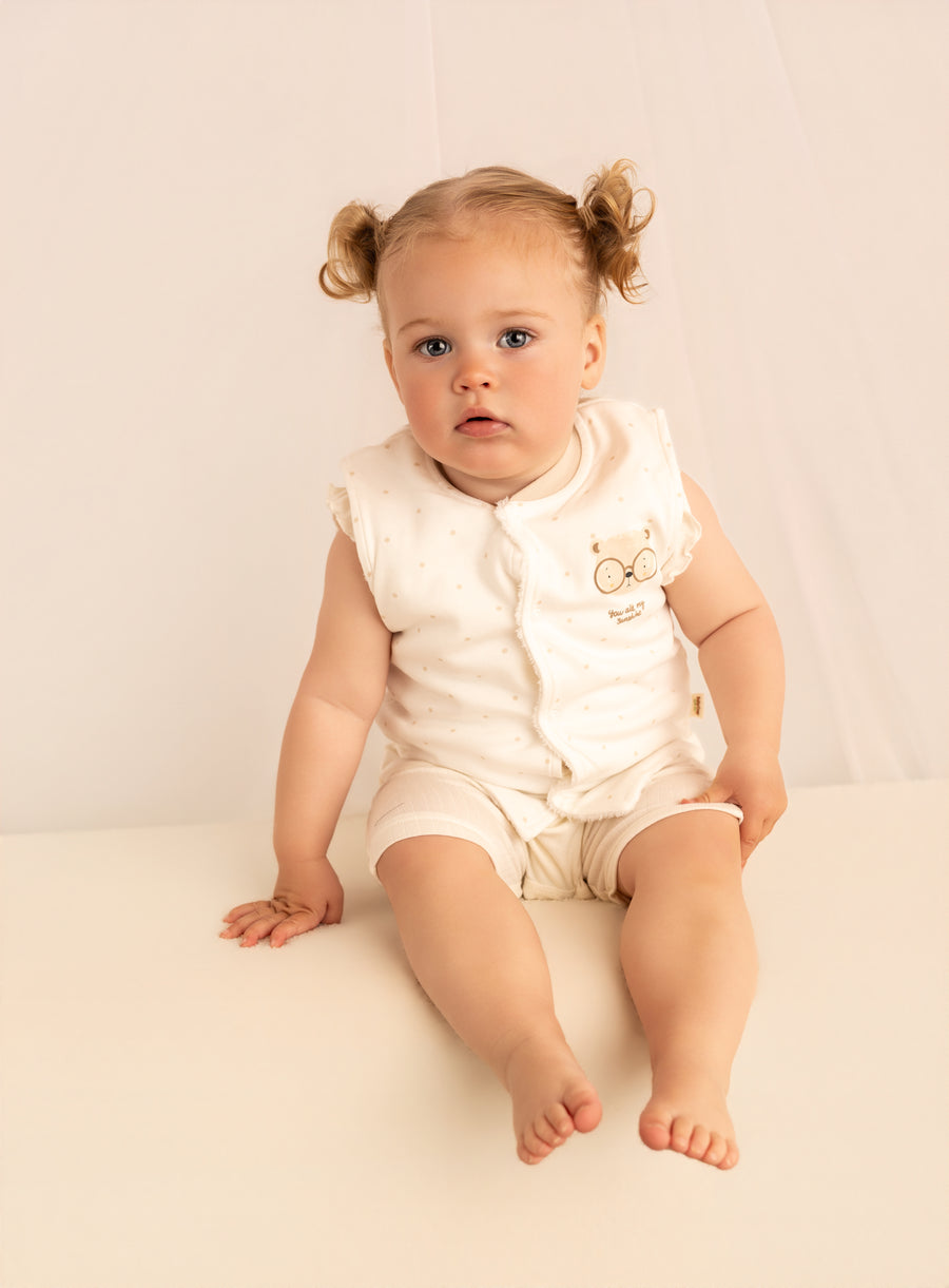 Organic Cotton Baby Gilet - Polka Dot Bear Design