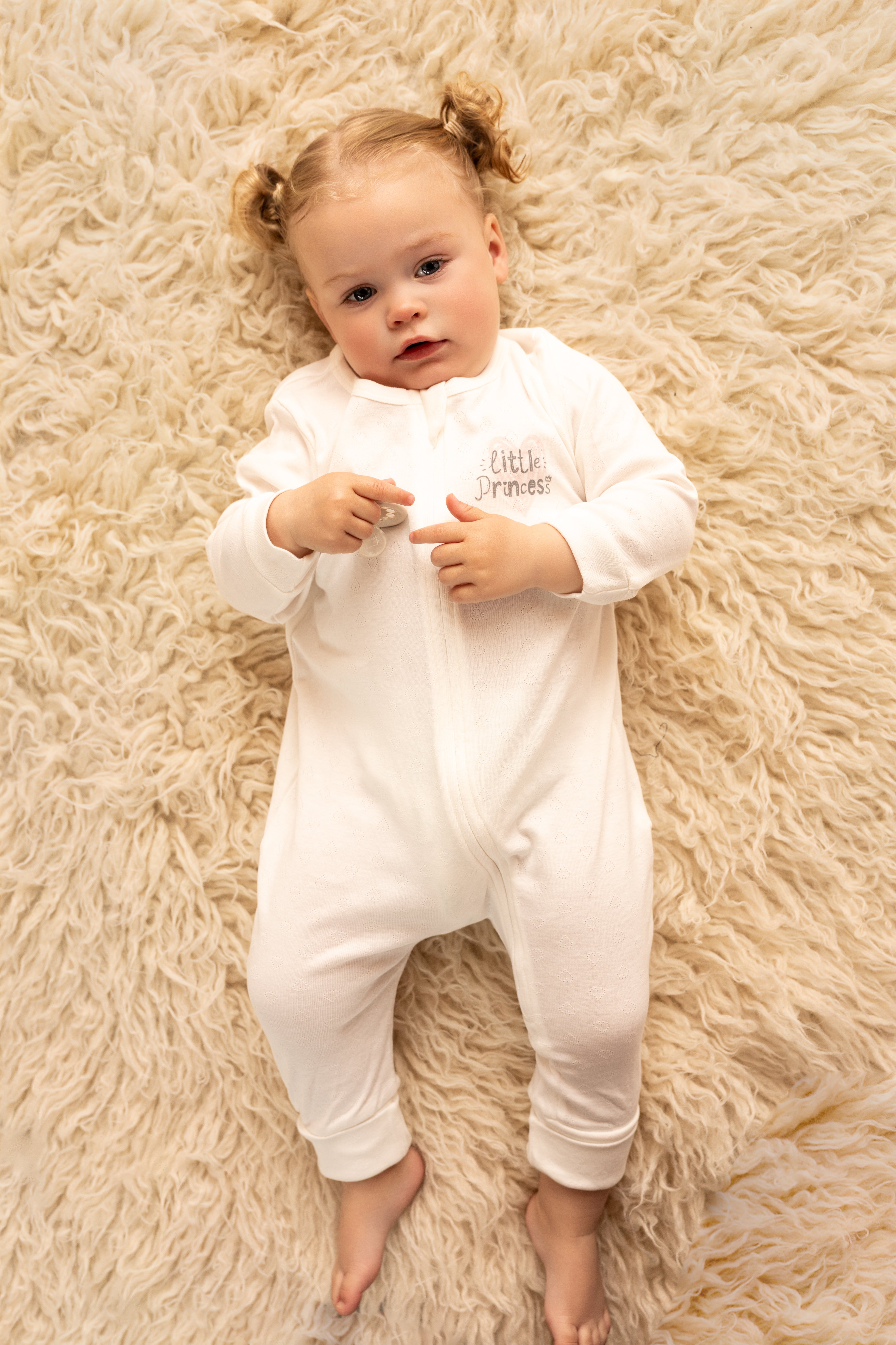 Organic Cotton Interlock Zip Romper - Ivory "Little Princess"