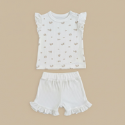 Organic Cotton Interlock Top & Shorts Set - Ivory Floral