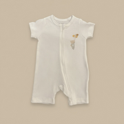 Organic Cotton Zip Front Short Sleeve Romper