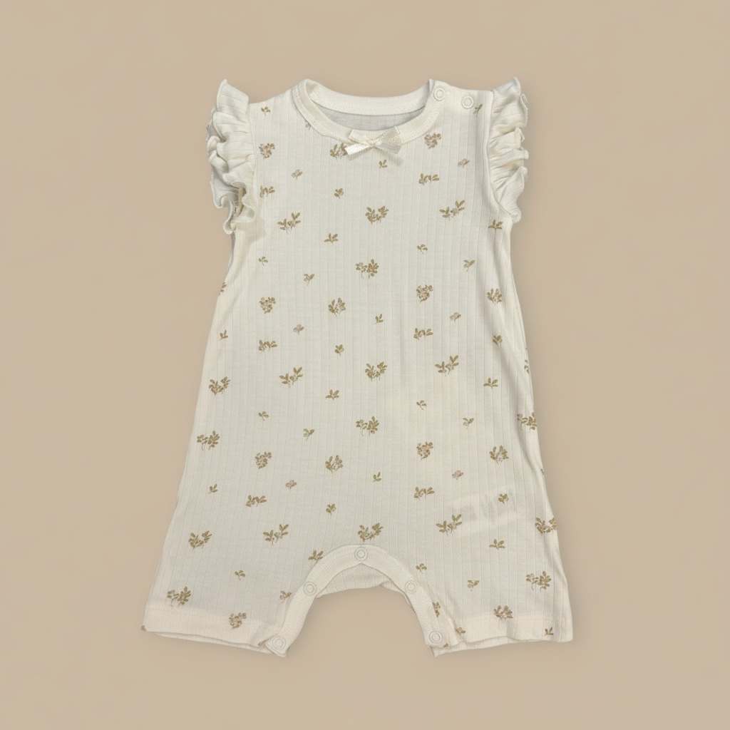 Organic Cotton Interlock Romper (2 Pack) - Ivory Floral & Ribbed