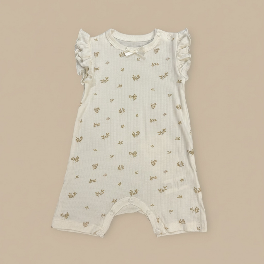 Organic Cotton Interlock Romper (2 Pack) - Ivory Floral & Ribbed