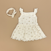 Organic Cotton Interlock Dress & Headband Set - Ivory Floral