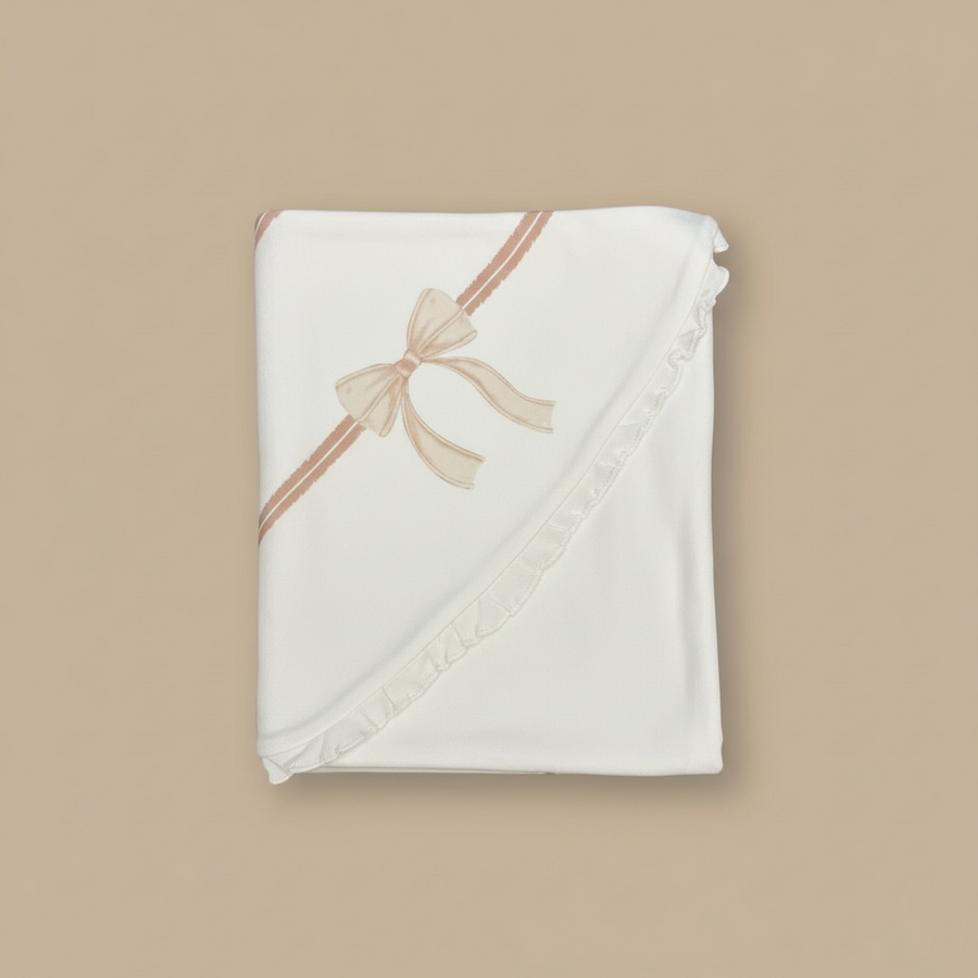 Organic Cotton Interlock Blanket - Ivory Bow (85x100)