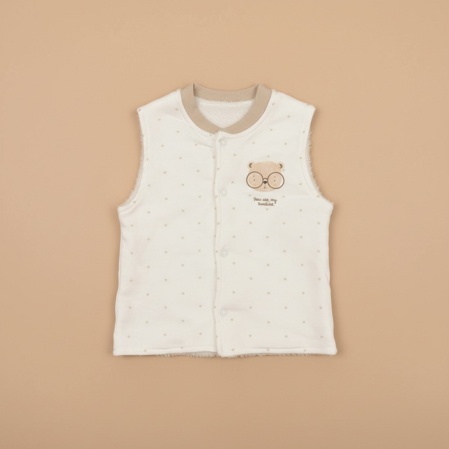 Organic Cotton Baby Gilet - Polka Dot Bear Design