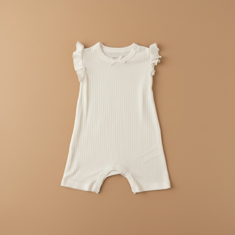 Organic Cotton Interlock Romper (2 Pack) - Ivory Floral & Ribbed