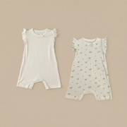 Organic Cotton Interlock Romper (2 Pack) - Ivory Floral & Ribbed