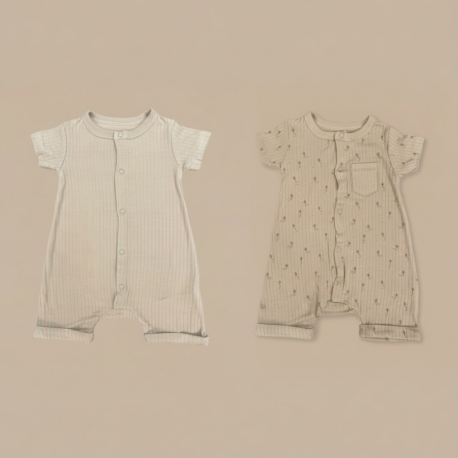 Organic Cotton Interlock Short Sleeve Romper Set - 2 Pack (Neutral & Print)