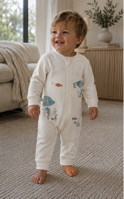 Organic Cotton Ocean Zip Sleepsuit | 100% Premium Interlock Baby Romper