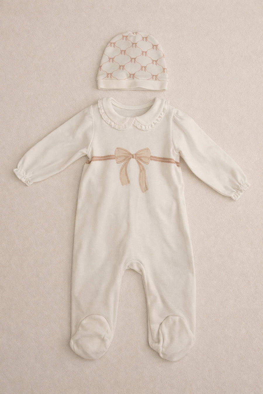 100% Organic Cotton Interlock Footed Baby Romper with Hat - Soft Sustainable Sleepwear