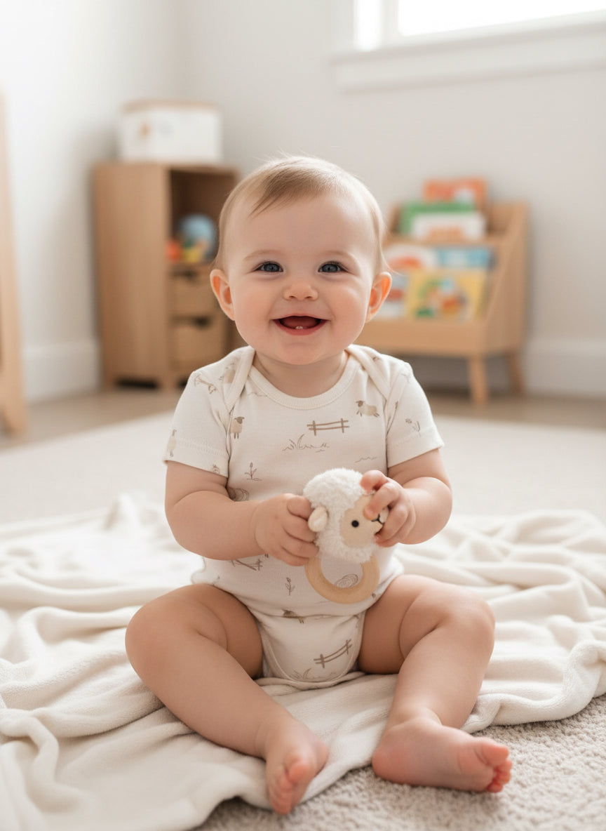 Organic Cotton Short Sleeve Sheep Print Bodysuit - 2 Pack